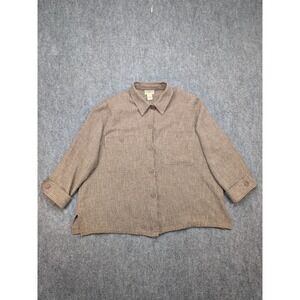 Travelsmith Tweed Button Shirt Women's 3X Brown Boho Lagenlook‎ Capsule Textured